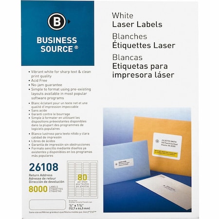 Business Source Laser Labels, 0.5" x 1.75", White, 8000 ct BSN26108